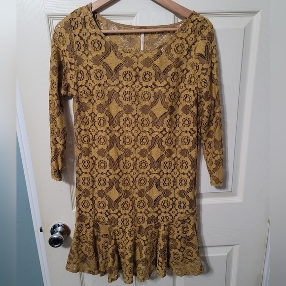 Free People 2pc Mustard Lace Tunic Dress Women's 8‎ Excellent Condition. - Picture 3 of 10